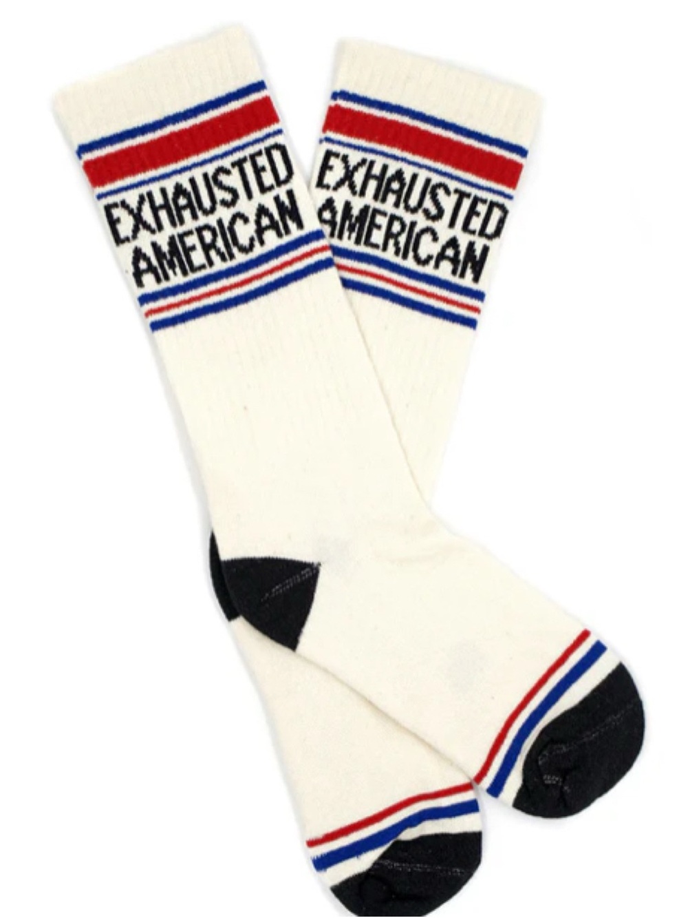 Exhausted American Socks by Gumball Poodle Unisex Ribbed Gym Crew Socks~ New